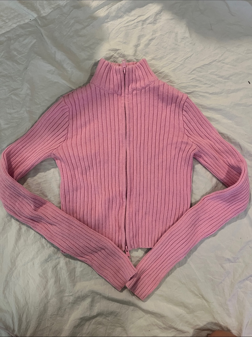 PacSun Pink Ribbed Zip-Up Turtleneck Sweater